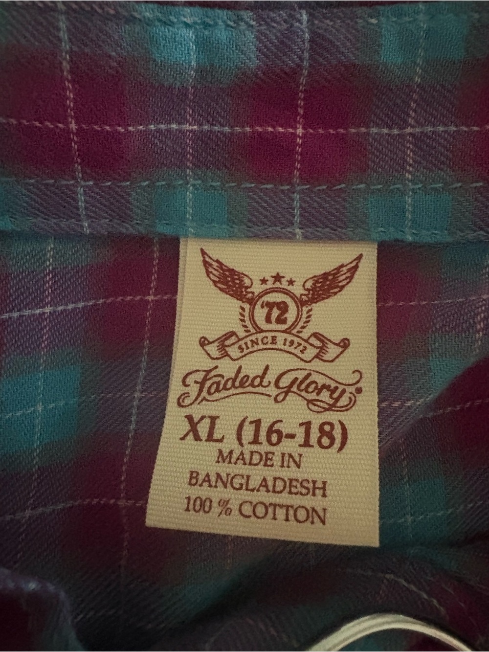 Faded Glory Ladies Plaid Button-Down Shirt - Teal & Pink